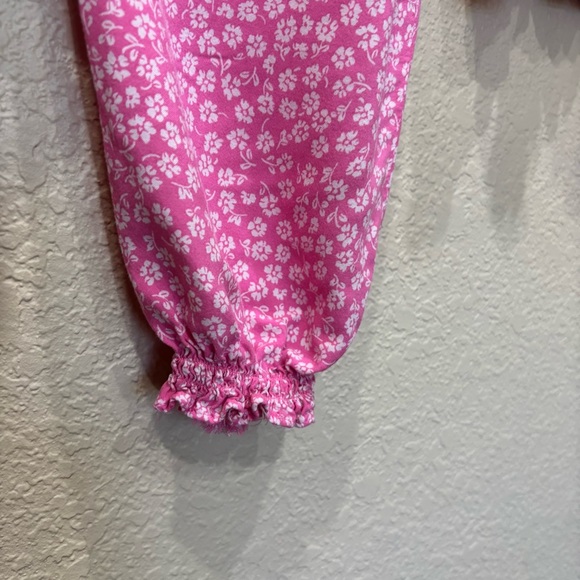 H&M Women's Pink Floral Smocked Long Sleeve Peasant Top Size XS - Picture 2 of 6